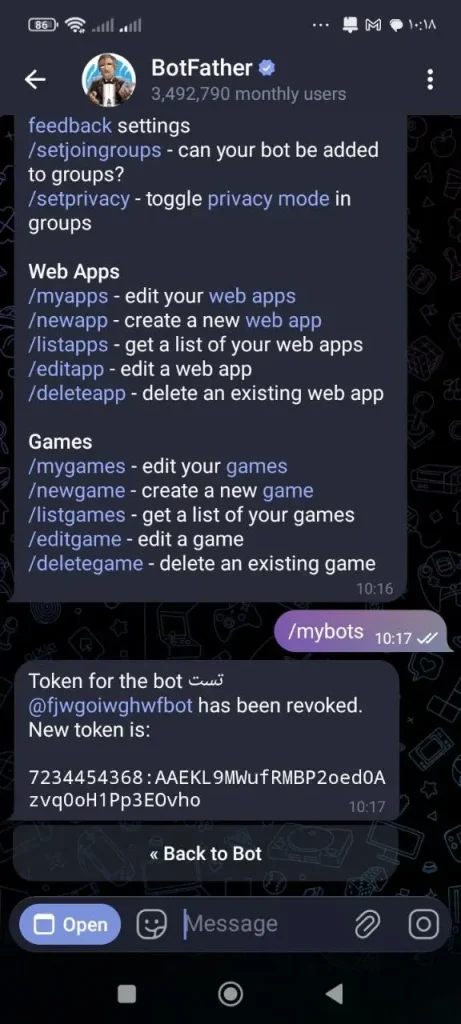 تغییر توکن ربات در بات فادر