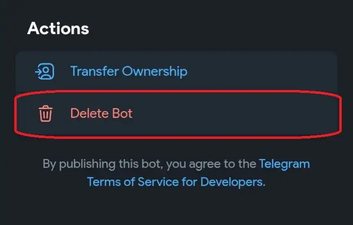 حذف ربات تلگرام در وب اپلیکیشن botFather